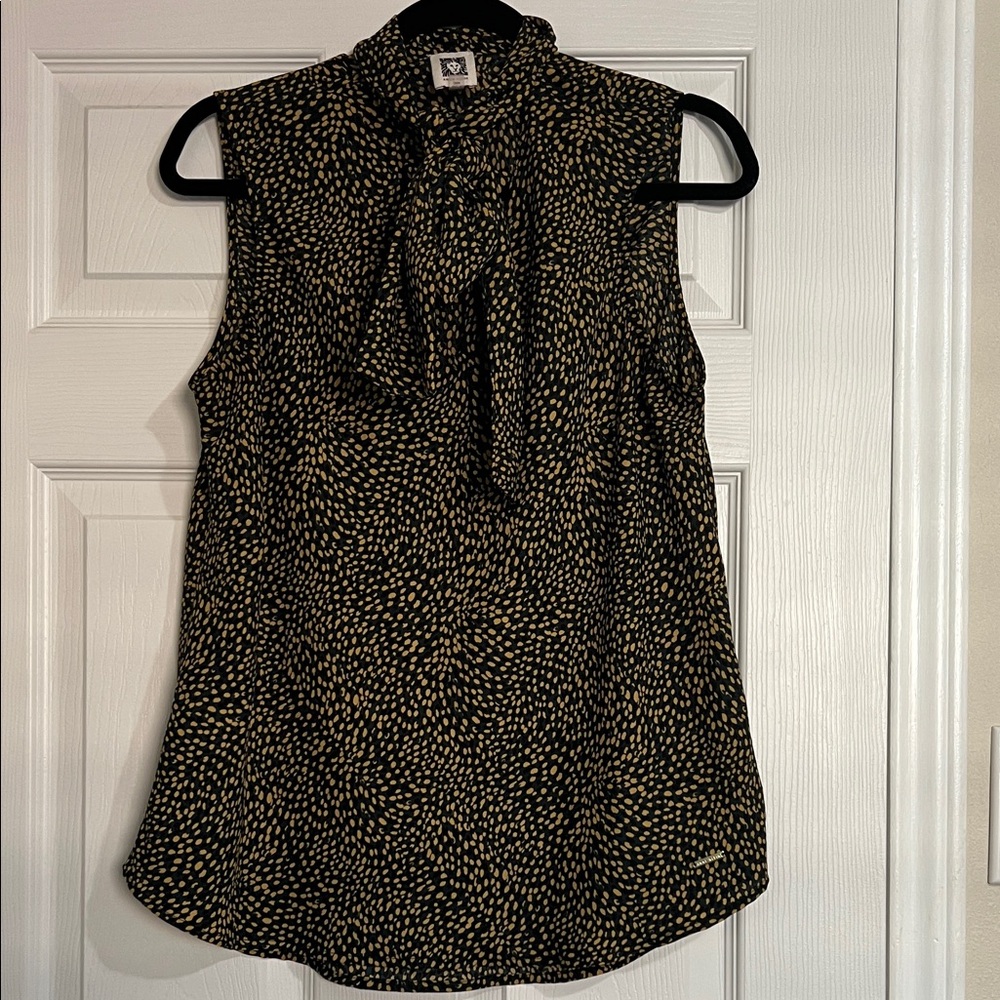 Anne Klein Sleeveless Blouse - Teal/Green with Black and Gold Large